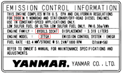 Image of Yanmar emissions tag