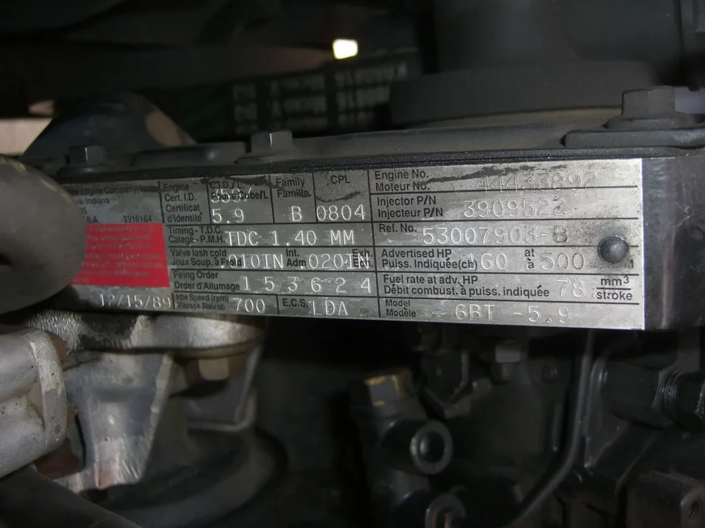 picture of cummins engine tag