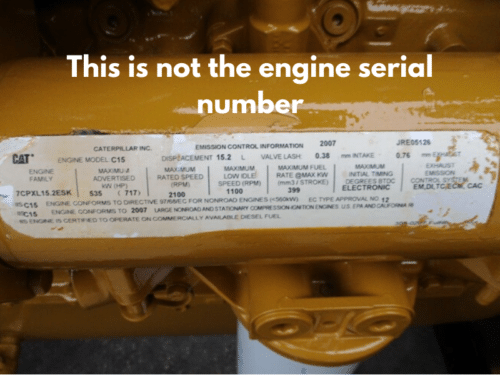 CAT diesel engine EPA tag