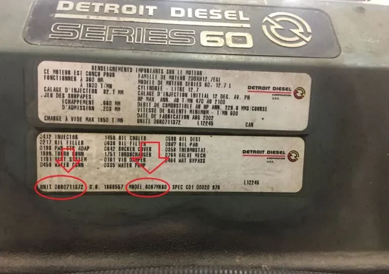 Detroit Diesel Engine Tag Showing Serial Number