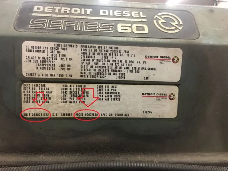 Detroit Diesel Engine Tag Showing Serial Number